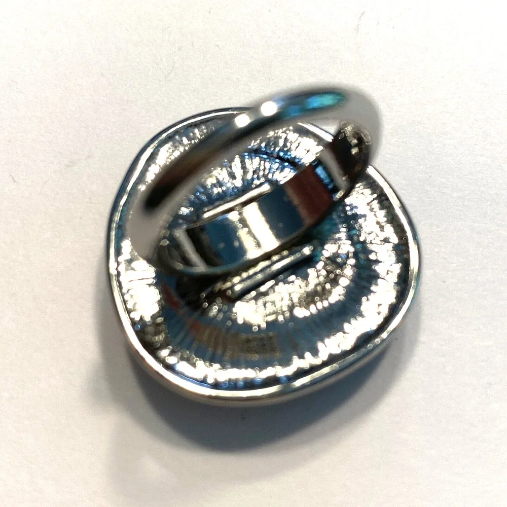 Cocktail Ring Silvertone Black Brown Stone Mod Abstract Fashion Jewelry Sz 5.75